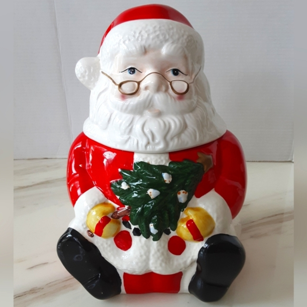 Gibson Sitting Santa Claus Ceramic Granny Core Cookie Jar 11" - Vtg